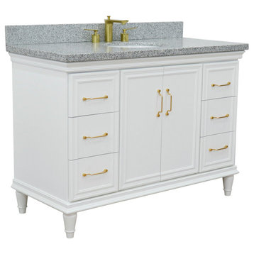 49" Single Sink Vanity, White Finish With Gray Granite and Oval Sink