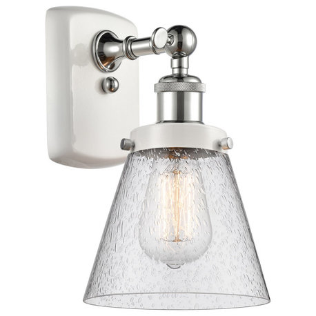 Ballston Small Cone 1 Light Wall Sconce, White and Polished Chrome, Seedy Glass