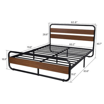 Queen Size Bed Frame with Wooden Headboard ,Footboard