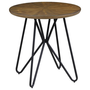 Benzara BM220245 Round End Table with Metal Hairpin Legs, Brown and Black