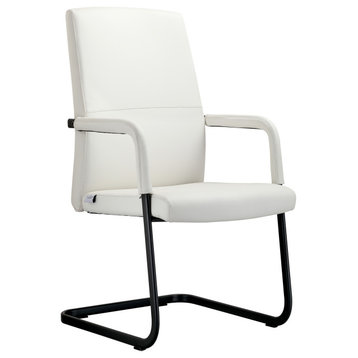 LeisureMod Evander Faux Leather Office Chair With Aluminum Frame, White