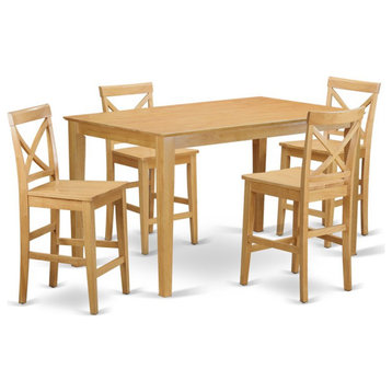 East West Furniture Capri 5-piece Counter Height Table Dining Chair Set in Oak