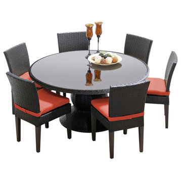 Napa 60" Outdoor Patio Dining Table with 6 Armless Chairs, Tangerine