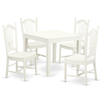 5-Piece Small Kitchen Table and 4 Hard Wood Dining Chairs, Linen White