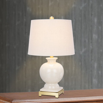Ceramic & Brushed Steel Metal Table Lamp - Eggshell Color with Clear Crackle Fin