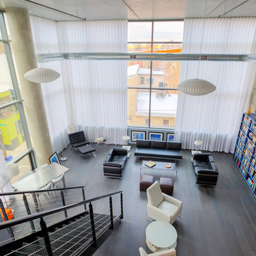Motorized Light-Filtering Ripplefold Drapes for Oversized Loft Windows