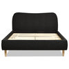 Roman Curved Upholstered Platform Bed, Ebony Black Boucle, Queen