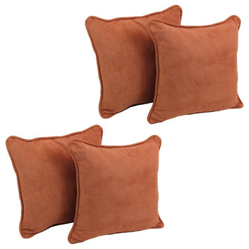 18" Double-Corded Solid Microsuede Square Throw Pillows, Set of 4, Spice