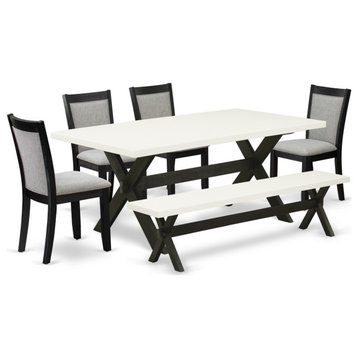 X627Mz606-6 6-Piece Dining Set, Rectangular Table, 4 Parson Chairs and a Bench