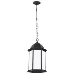 Sea Gull Lighting - Sea Gull Lighting Sevier 1 Light Outdoor Pendant, Black/Satin - The Sea Gull Collection Sevier one light outdoor pendant fixture in black enhances the beauty of your property, makes your home safer and more secure, and increases the number of pleasurable hours you spend outdoors. The Sevier outdoor collection by Sea Gull Collection brings timeless design to new heights with its traditional design details found in classic outdoor fixtures as well as an open bottom for easy maintenance. Made of durable cast aluminum, a multi-level crown, top finial and stepped-edge back plate complete the traditional look. Offered in Antique Bronze or Black finish, both with Clear glass, the collection includes a one-light outdoor pendant, one-light post lantern, a large one-light up light outdoor wall lantern, a small one-light up light outdoor wall lantern, a small one-light downlight outdoor wall lantern, and a large one-light downlight outdoor wall lantern.