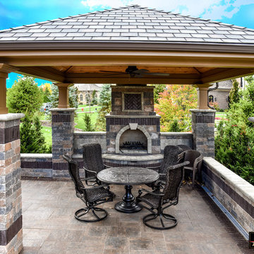 Backyard Estate with gazebo fireplace & water feature