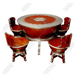 WOOD EN BRASS DINNING TABLE SET - Furniture