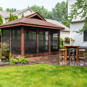 Rustic Detached Screen Room with Fire Table
