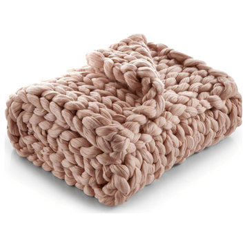 Blush Knitted Polyester Solid Color Throw Blanket