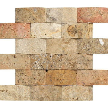 12"x12" European Cnc-Arched Travertine Scabos Brick Mosaic, Set of 50