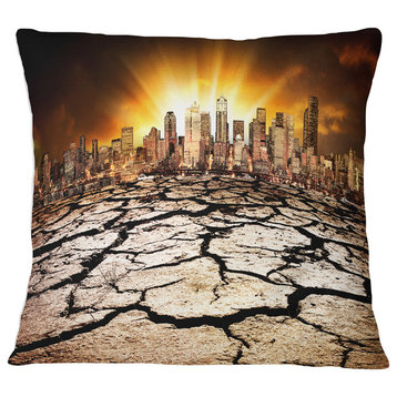 City with Effect of Climate Change Landscape Printed Throw Pillow, 18"x18"