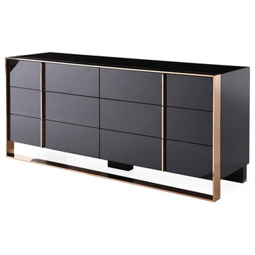 Limari Home Cartier 6-Drawer Modern MDF Wood & Stainless Steel Dresser in Black