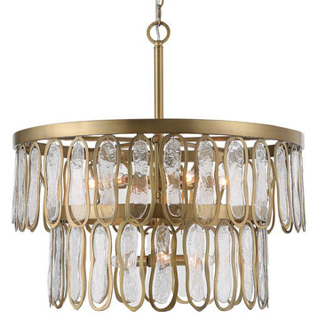 Luxe Antique Brass Glass Slab Pendant Chandelier 9 Light 28 in Modern Tiered