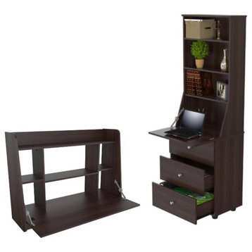 Home Square 2-Piece Set with Wall Mounted Floating Desk & Bookcase