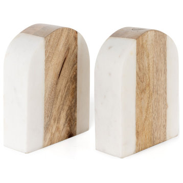 Wagner Wood and Marble Bookends, Set of 2