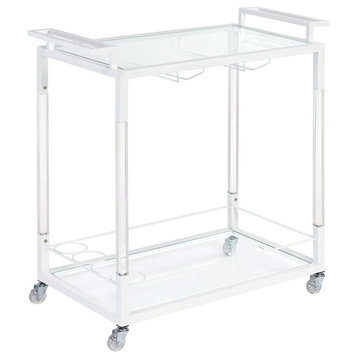 Luca Acrylic w/Glass & Iron Bar Cart in Snow White & Clear
