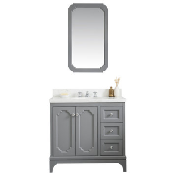 36" Wide Cashmere Gray Single Sink Quartz Carrara Bathroom Vanity