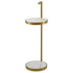 Currey & Company - Silas Marble Drinks Table - Our Silas Marble Drinks Table is made of steel in a brass antique finish with circular panes of marble. The white and gold drinks table is easy to move from place to place. We also offer the Silas as an accent table and as a drinks table fitted with smoke glass.