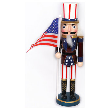 15" Uncle Sam With US Flag Wooden Nutcracker Christmas Decoration