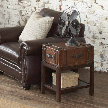 Riverside Latitudes Suitcase Chairside Table in Aged Cognac Wood
