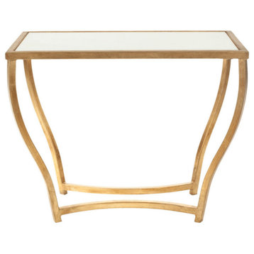 Culven Glass Top Gold Foil Accent Table, White/Gold