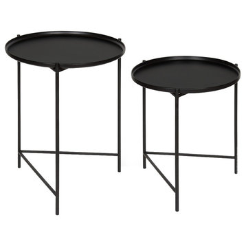 Kate and Laurel 2-Piece Ulani Nested Round Metal End Table Set, Black