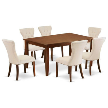 East West Furniture Dudley 7-piece Wood Dining Table and Chair Set in Mahogany
