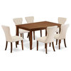 East West Furniture Dudley 7-piece Wood Dining Table and Chair Set in Mahogany