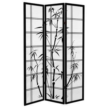 6' Tall Canvas Bamboo Tree Room Divider, Black, 3 Panels