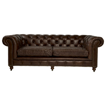 Dark Brown Leather Chesterfield Sofa, Andrew Martin Rebel