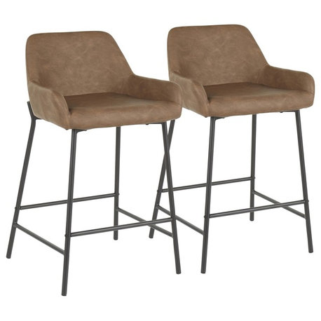 Daniella Industrial Counter Stool Black Metal/Espresso Faux Leather, Set of 2