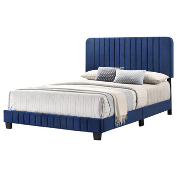 Lodi Velvet Upholstered Channel Tufted King Panel Bed, Navy Blue