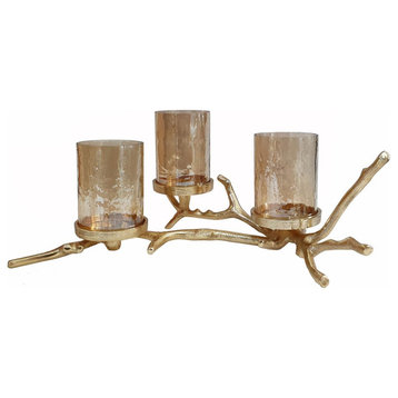 Twig Candle or Candle Holder, Gold and Clear
