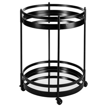 Ada Black Metal Two-Tier w/ Mirrored Shelves Bar Cart