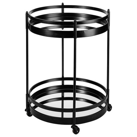 Ada Black Metal Two-Tier w/ Mirrored Shelves Bar Cart