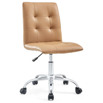 Prim Armless Mid Back Faux Leather Office Chair, Tan