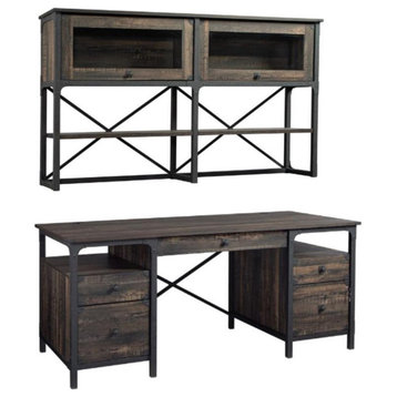 Home Square 2-Piece Set with Executive Desk & Large Hutch in Carbon Oak