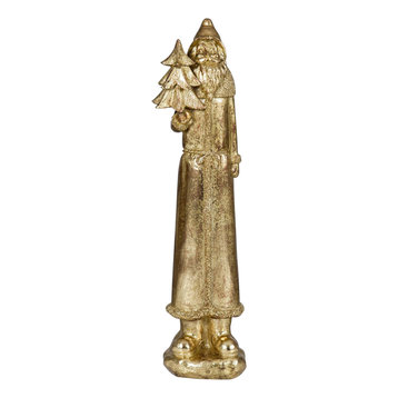 Gold Santa With Christmas Tree Figurines, Set of 2