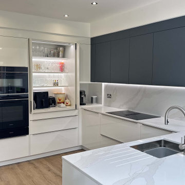 White and Dark Green Modern Kitchen in Eltham