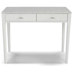Contemporary Home Living - 36" White Italian Carrara Marble Top Console Table with Drawers - This sleek and endearing console table is hard to resist. This multi-purpose table with a marble top and white metal legs offers a stylish space for you to house little trinkets or display pieces. You can set it up in your entryway below the mirror, in the living room behind the sofa, in the dining room as a drinks table.