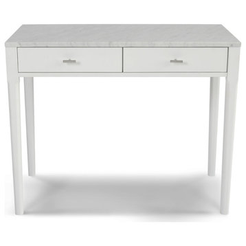 36" White Italian Carrara Marble Top Console Table with Drawers