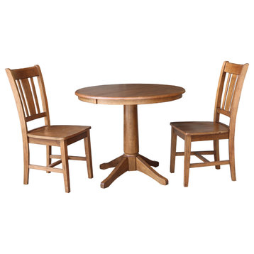 36" Round Extension Dining Table With San Remo Chairs, Distressed Oak, 3 Piece