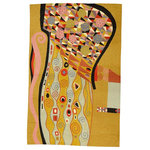 Kashmir Designs - Klimt Mustard Wool Rug / Wall Tapestry Art Nouveau Hand Embroidered 6ft x 4ft - This modern accent wool Rug is hand embroidered by the finest artisans of Kashmir and design inspired by the works of modern artist, Gustav Klimt. Many of our customers buy these contemporary rugs as a wall art to decorate the walls of their modern homes or to spice up their traditional decor. The expert Kashmiri needlework in this handmade, hand embroidered contemporary rug is of the finest chainstitch, a superlative stitch. The eye-catching design deserves to be seen and experienced. Wherever you place it, it is sure to draw attention. The Kashmir wool makes it soft to the touch, and the texture of the embroidery is a sensory delight. This area rug will make an excellent outdoor or indoor rug and will add fun and festive atmosphere to your home.