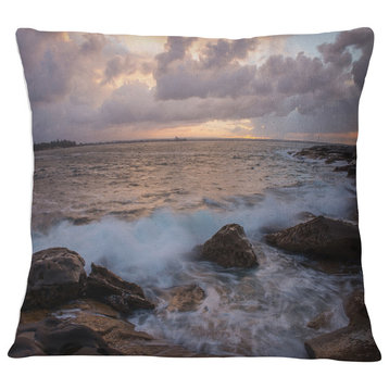 Cloudy Sky and Stormy Waves in Sydney Seashore Throw Pillow, 16"x16"