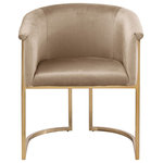 Meridian Furniture - Tierra Velvet Upholstered Dining Chair, Beige - Enjoy body-hugging comfort at every meal with this Tierra velvet dining chair. Rich beige velvet covers the seat, arms and back of this comfortable yet beautiful chair. The frame is made from durable metal for resilient, long-lasting use, and it features a brushed brass finish for a look that's both modern and elegant. Pair it with the table of your choice for a modern look in your dining room space.